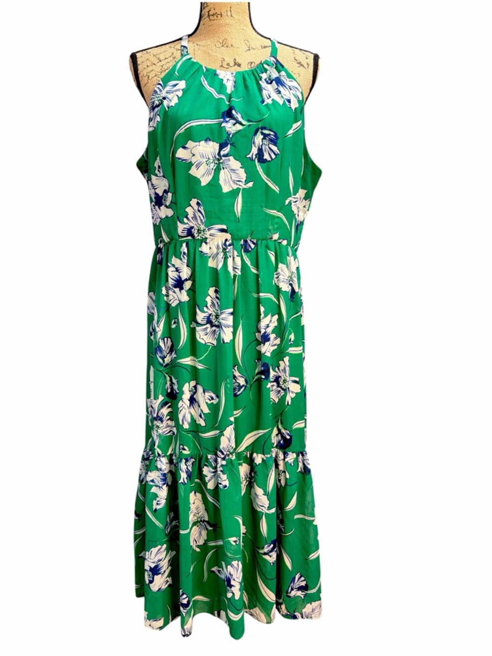 J Howard Green Floral Halter-Style Maxi Dress. EC. Size 14